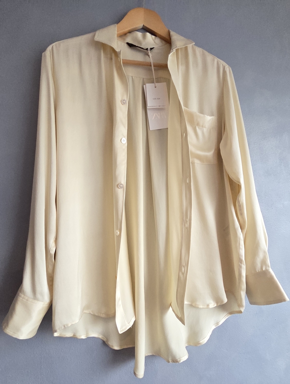 NWT ZARA MULBERRY SILK LONGSLEEVE VANILLA CASUAL BLOUSE SIZE US SM